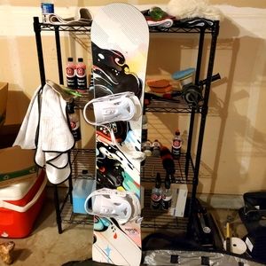 Monix Snowboard, bindings, and Burton bag